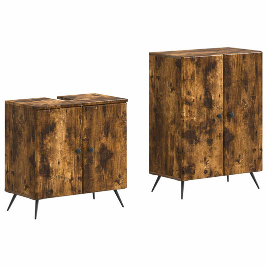 2 Piece Bathroom Cabinet Set BREDA Smoked Oak Engineered Wood