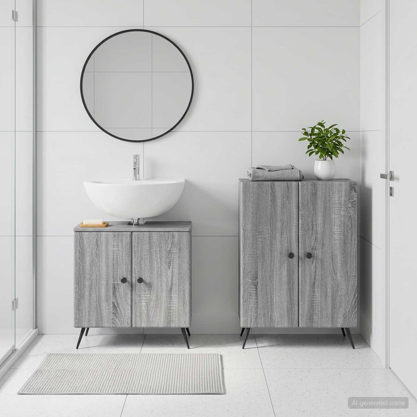 2 Piece Bathroom Cabinet Set BREDA Grey Sonoma Engineered Wood