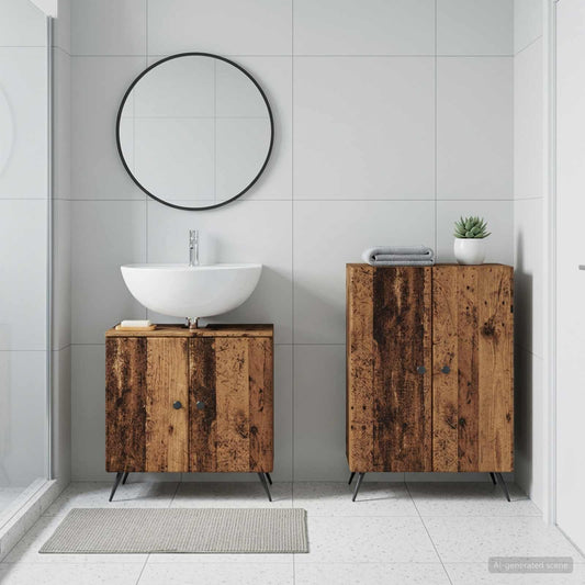 2 Piece Bathroom Cabinet Set BREDA Old Wood Engineered Wood