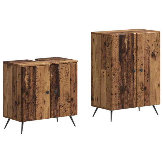 2 Piece Bathroom Cabinet Set BREDA Old Wood Engineered Wood