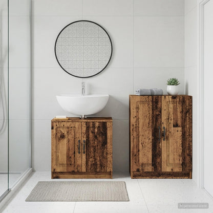 2 Piece Bathroom Cabinet Set UTRECHT Old Wood Engineered Wood
