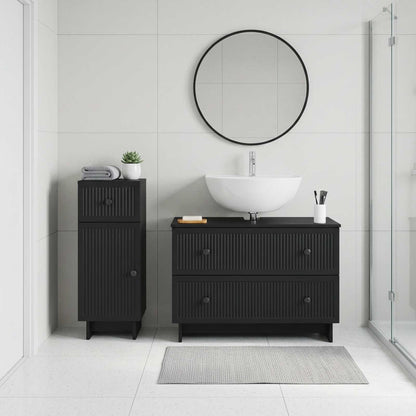2 Piece Bathroom Cabinet Set EDE Black Engineered Wood