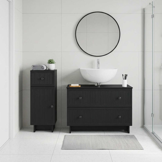 2 Piece Bathroom Cabinet Set EDE Black Engineered Wood