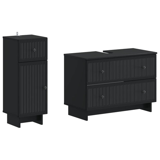 2 Piece Bathroom Cabinet Set EDE Black Engineered Wood