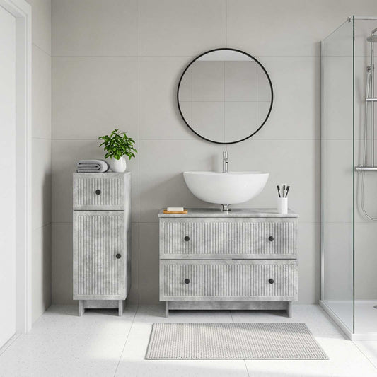 2 Piece Bathroom Cabinet Set EDE Concrete Grey Engineered Wood