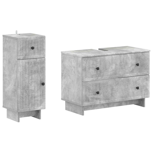 2 Piece Bathroom Cabinet Set EDE Concrete Grey Engineered Wood