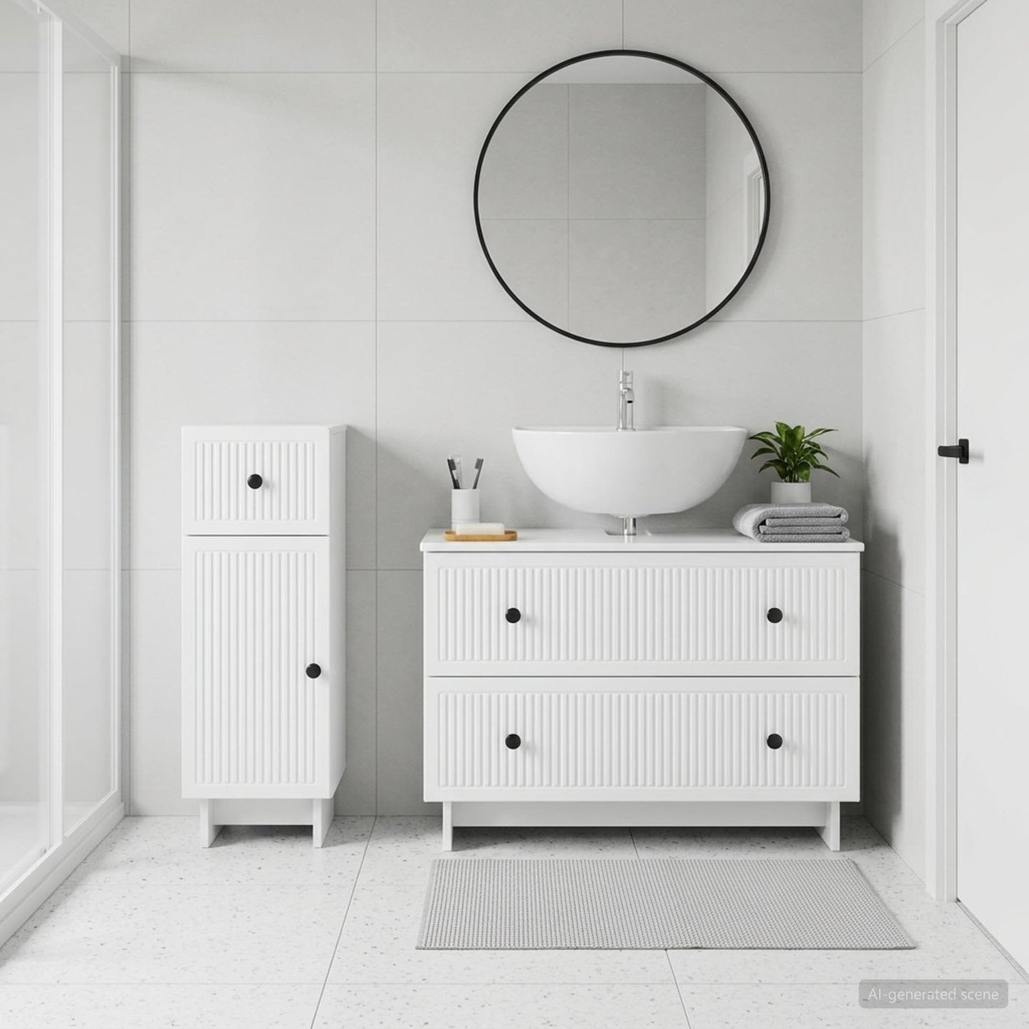 2 Piece Bathroom Cabinet Set EDE High Gloss White
