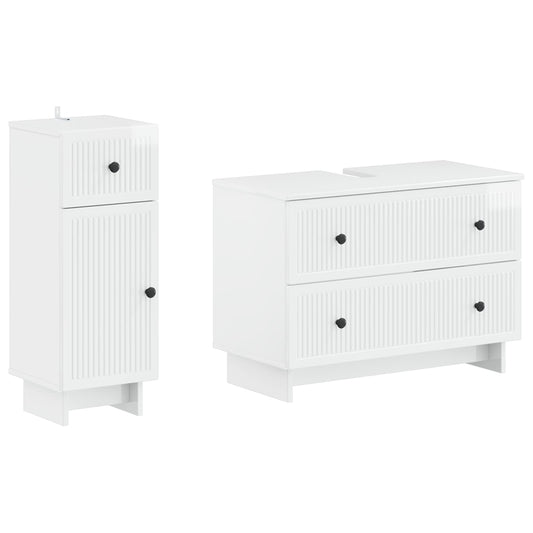 2 Piece Bathroom Cabinet Set EDE High Gloss White