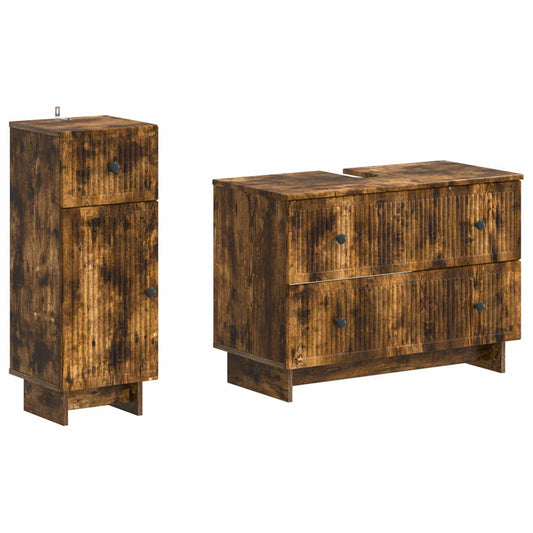 2 Piece Bathroom Cabinet Set EDE Smoked Oak Engineered Wood
