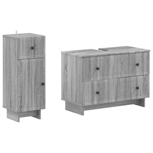 2 Piece Bathroom Cabinet Set EDE Grey Sonoma Engineered Wood