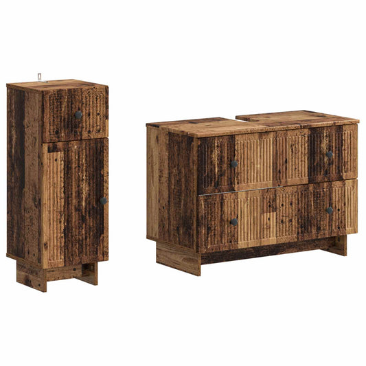 2 Piece Bathroom Cabinet Set EDE Old Wood Engineered Wood
