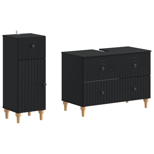 2 Piece Bathroom Cabinet Set ALKMAAR Black Engineered Wood