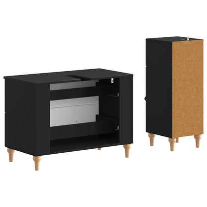2 Piece Bathroom Cabinet Set ALKMAAR Black Engineered Wood