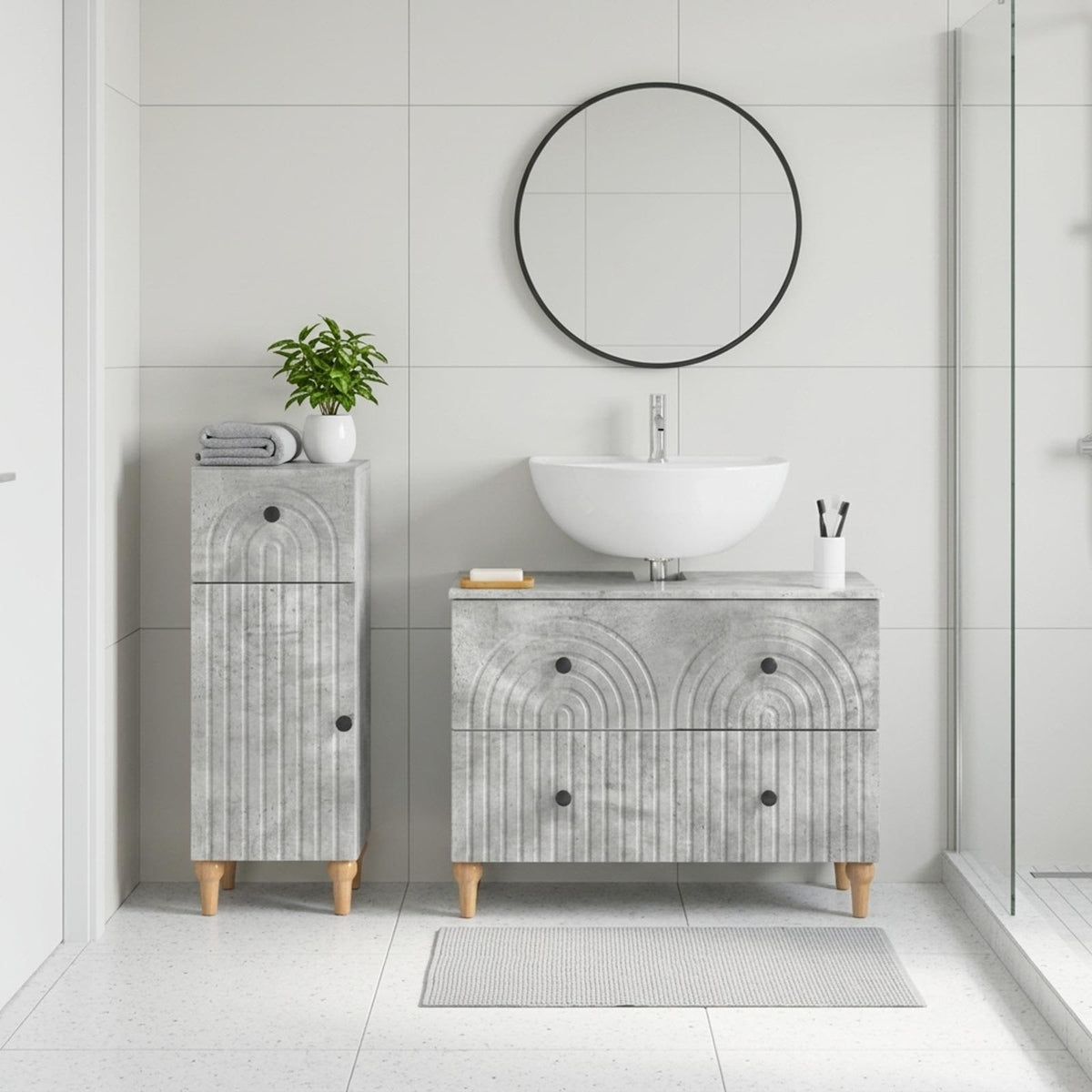 2 Piece Bathroom Cabinet Set ALKMAAR Concrete Grey