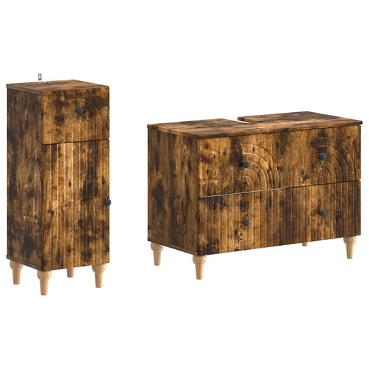 2 Piece Bathroom Cabinet Set ALKMAAR Smoked Oak Engineered Wood