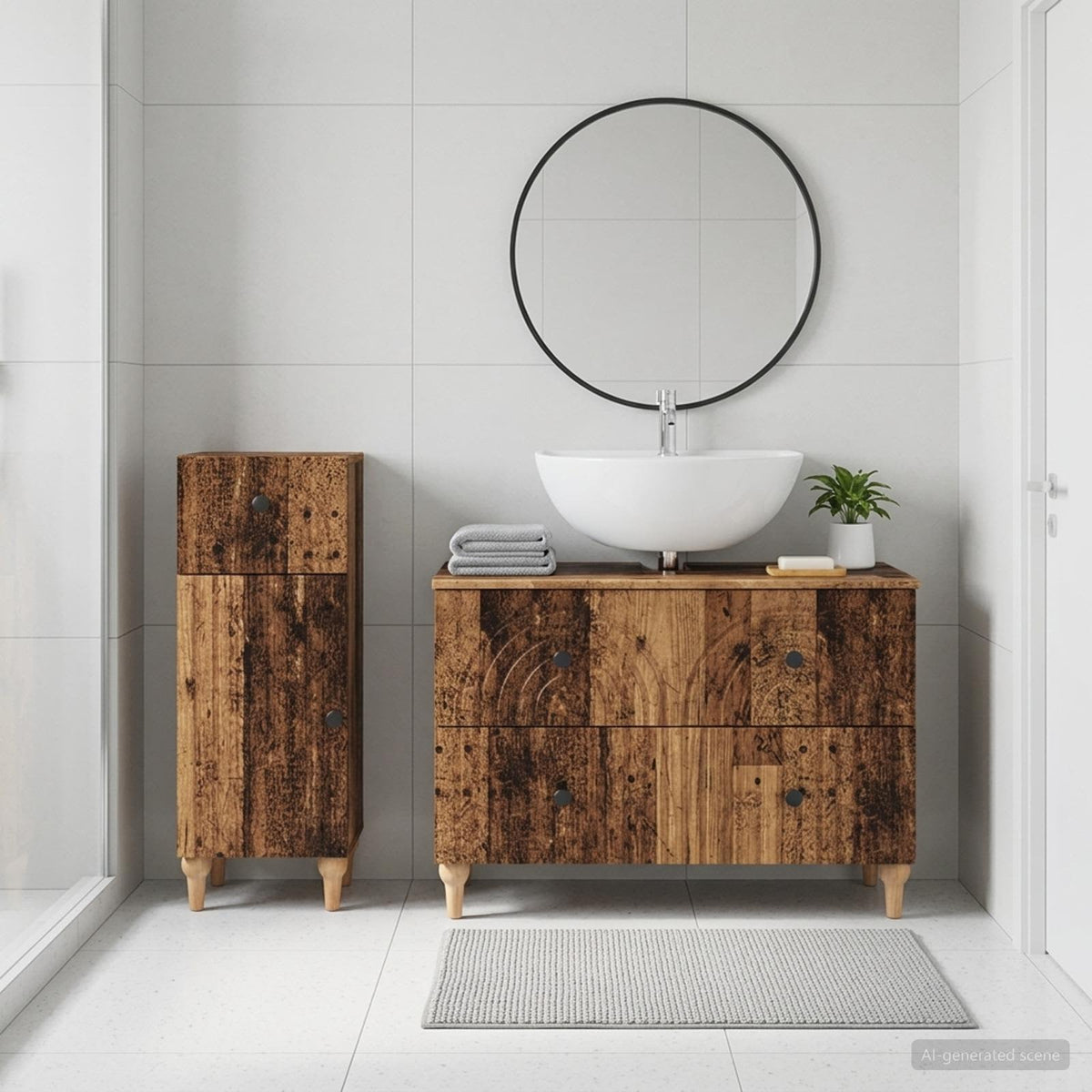 2 Piece Bathroom Cabinet Set ALKMAAR Old Wood Engineered Wood