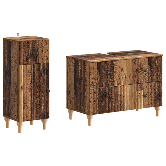 2 Piece Bathroom Cabinet Set ALKMAAR Old Wood Engineered Wood