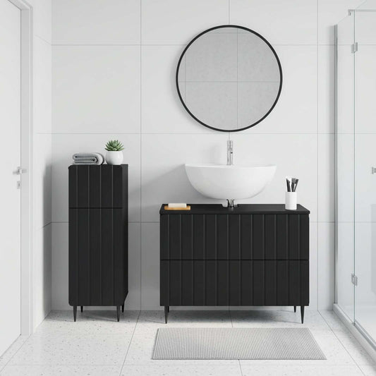 2 Piece Bathroom Cabinet Set ZWOLLE Black Engineered Wood