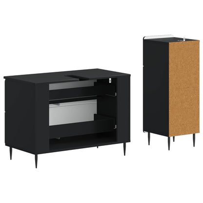 2 Piece Bathroom Cabinet Set ZWOLLE Black Engineered Wood