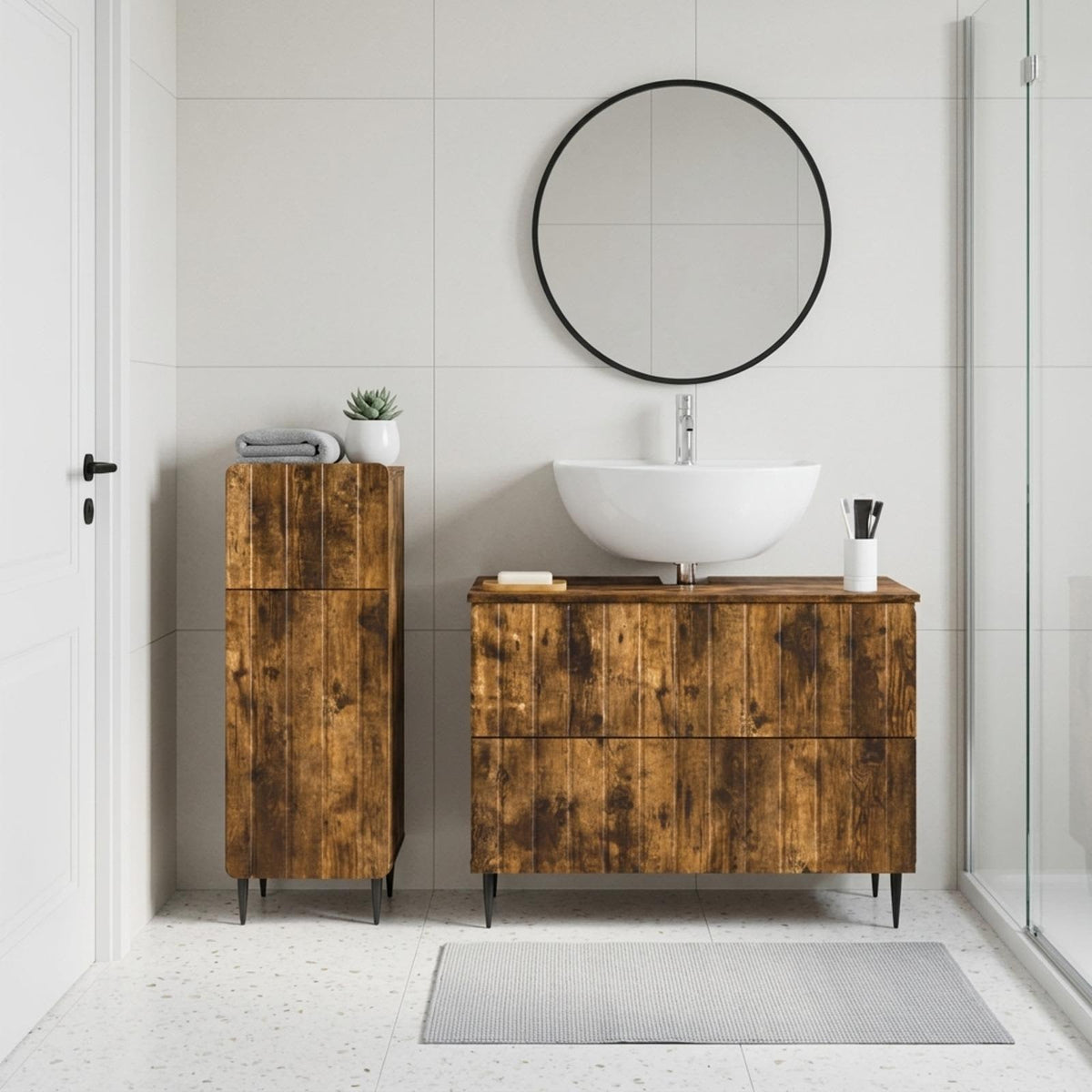 2 Piece Bathroom Cabinet Set ZWOLLE Smoked Oak Engineered Wood
