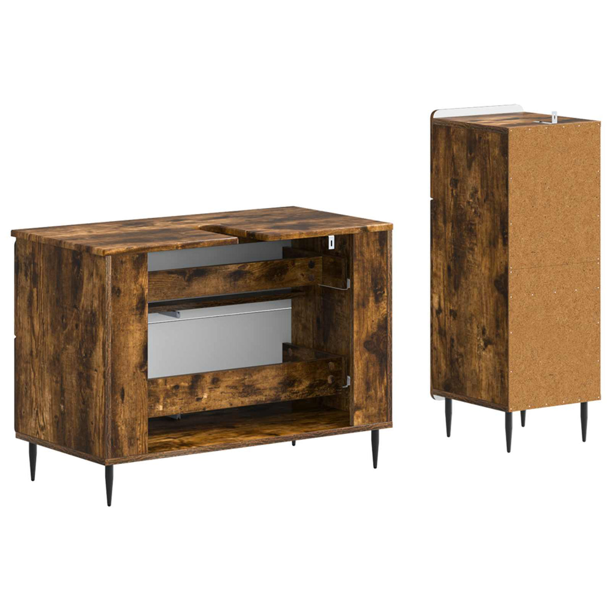 2 Piece Bathroom Cabinet Set ZWOLLE Smoked Oak Engineered Wood