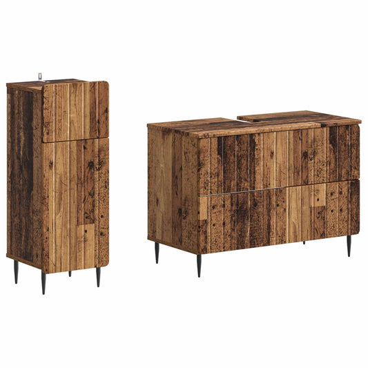 2 Piece Bathroom Cabinet Set ZWOLLE Old Wood Engineered Wood