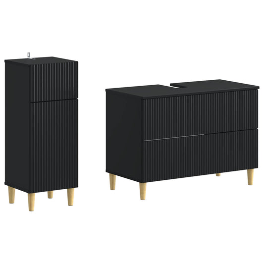 2 Piece Bathroom Cabinet Set ARNHEM Black Engineered Wood