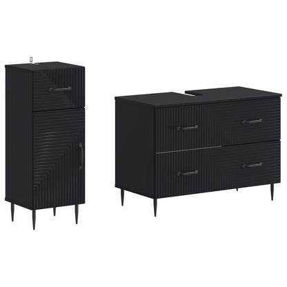 2 Piece Bathroom Cabinet Set HAARLEM Black Engineered Wood