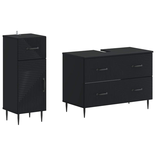 2 Piece Bathroom Cabinet Set HAARLEM Black Engineered Wood