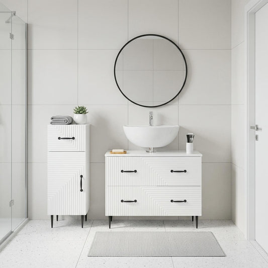 2 Piece Bathroom Cabinet Set HAARLEM High Gloss White