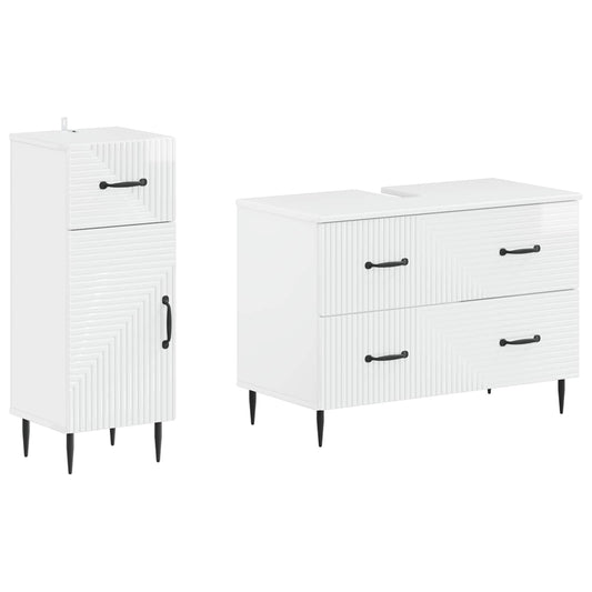 2 Piece Bathroom Cabinet Set HAARLEM High Gloss White
