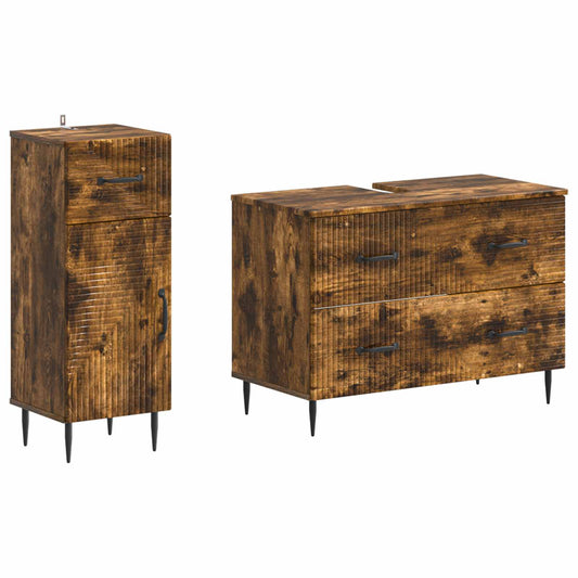 2 Piece Bathroom Cabinet Set HAARLEM Smoked Oak Engineered Wood