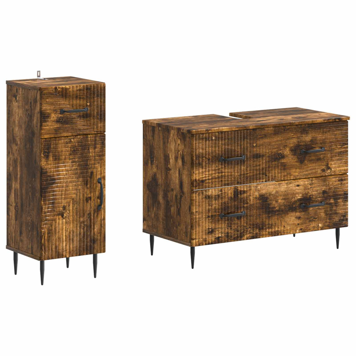 2 Piece Bathroom Cabinet Set HAARLEM Smoked Oak Engineered Wood
