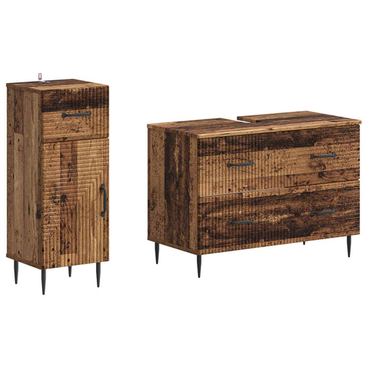 2 Piece Bathroom Cabinet Set HAARLEM Old Wood Engineered Wood