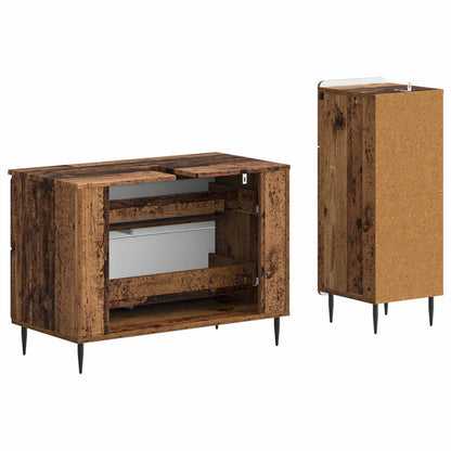 2 Piece Bathroom Cabinet Set HAARLEM Old Wood Engineered Wood