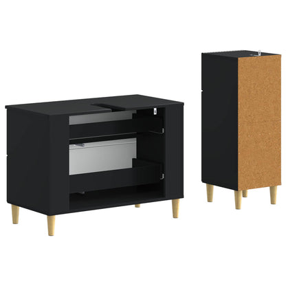 2 Piece Bathroom Cabinet Set DELFT Black Engineered Wood