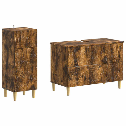 2 Piece Bathroom Cabinet Set DELFT Smoked Oak Engineered Wood