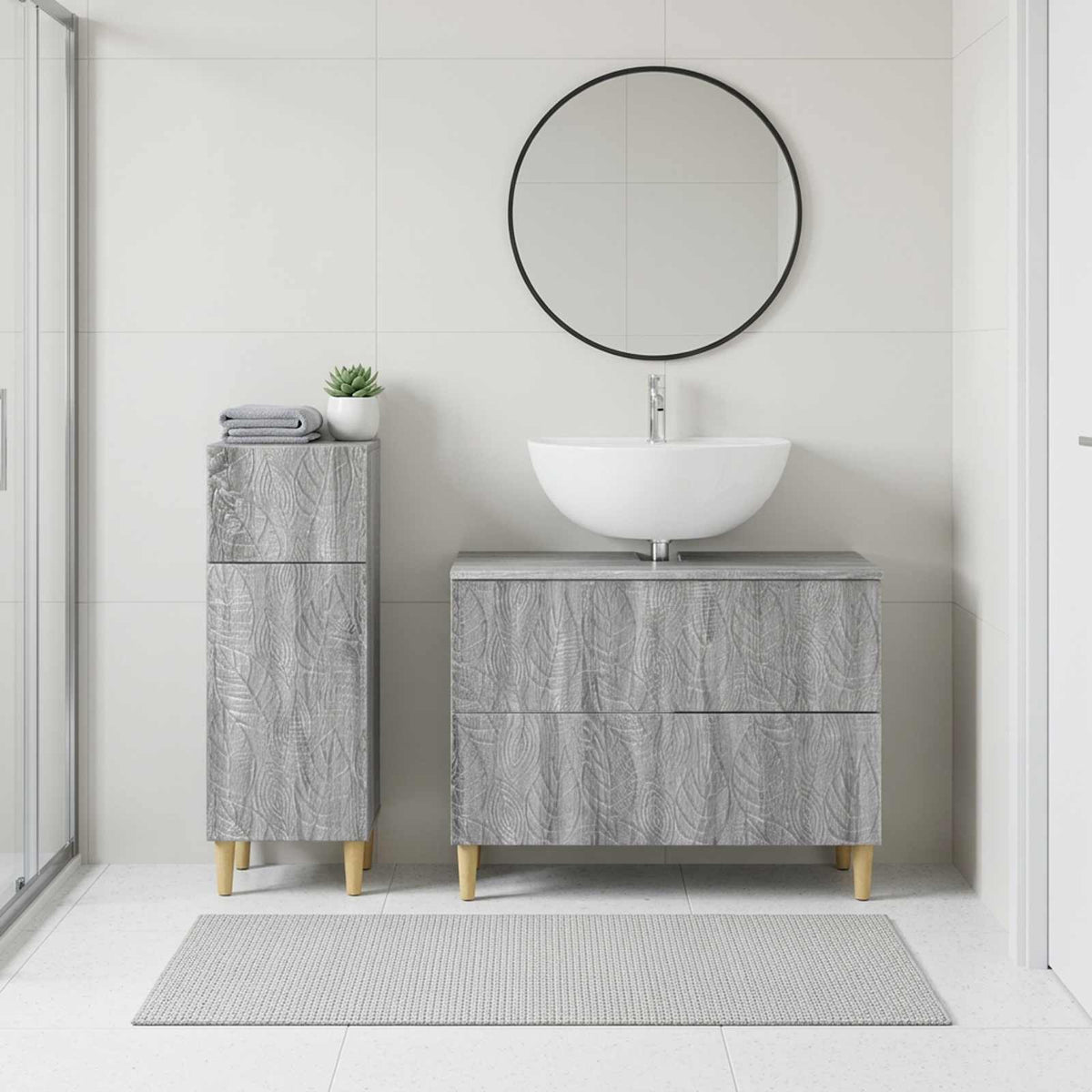 2 Piece Bathroom Cabinet Set DELFT Grey Sonoma Engineered Wood