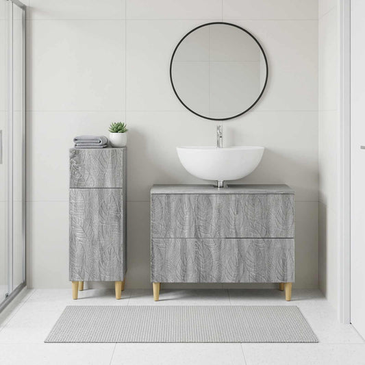 2 Piece Bathroom Cabinet Set DELFT Grey Sonoma Engineered Wood