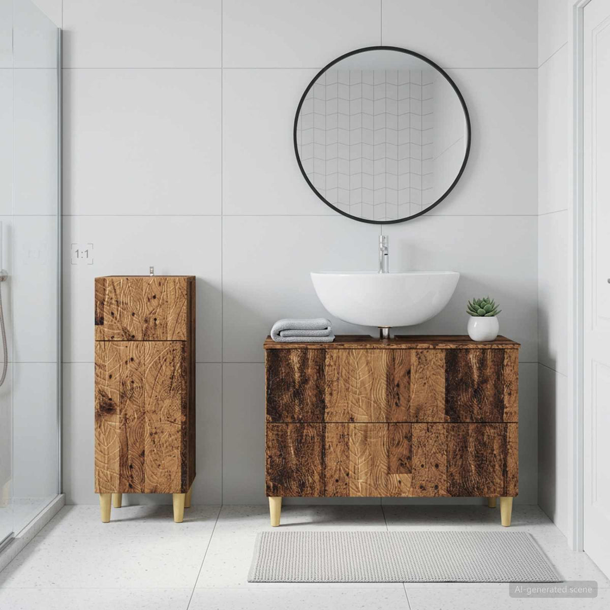 2 Piece Bathroom Cabinet Set DELFT Old Wood Engineered Wood
