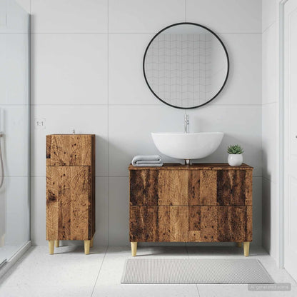 2 Piece Bathroom Cabinet Set DELFT Old Wood Engineered Wood