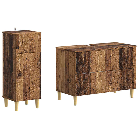 2 Piece Bathroom Cabinet Set DELFT Old Wood Engineered Wood