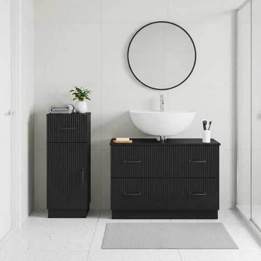 2 Piece Bathroom Cabinet Set HOORN Black Engineered Wood