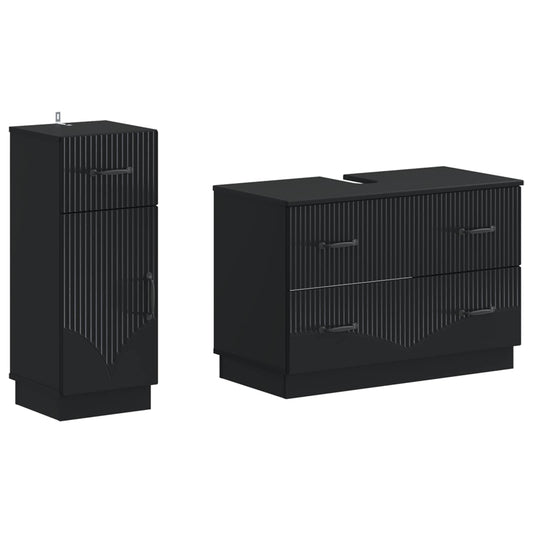 2 Piece Bathroom Cabinet Set HOORN Black Engineered Wood