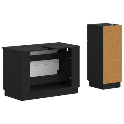 2 Piece Bathroom Cabinet Set HOORN Black Engineered Wood