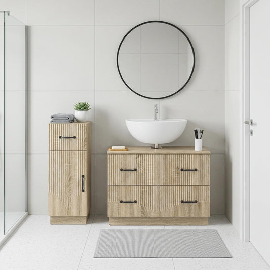 2 Piece Bathroom Cabinet Set HOORN Sonoma Oak Engineered Wood