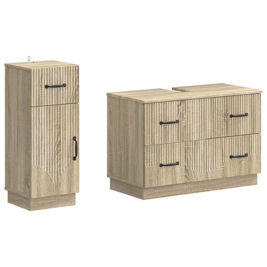 2 Piece Bathroom Cabinet Set HOORN Sonoma Oak Engineered Wood