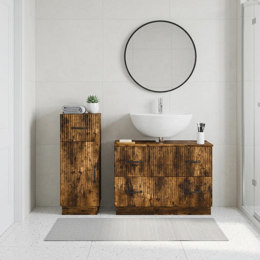 2 Piece Bathroom Cabinet Set HOORN Smoked Oak Engineered Wood
