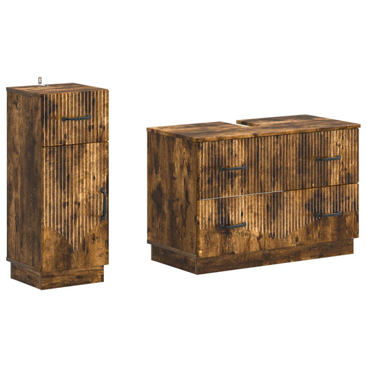 2 Piece Bathroom Cabinet Set HOORN Smoked Oak Engineered Wood