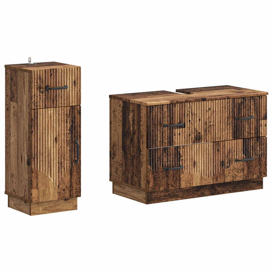 2 Piece Bathroom Cabinet Set HOORN Old Wood Engineered Wood